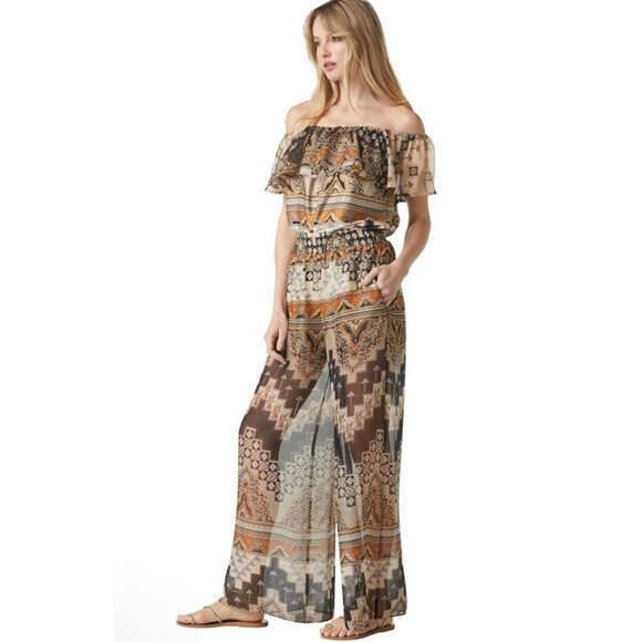NWT MISA Los‎ Angeles Mosaic 2-Piece Off Shoulder Top, Wide Leg Pants - Picture 8 of 15